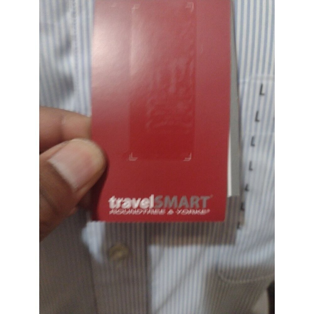 New Travel Smart Mens Large L Roundtree & Yorke Slim Fit S/S Button Shirt Blue - Picture 2 of 13